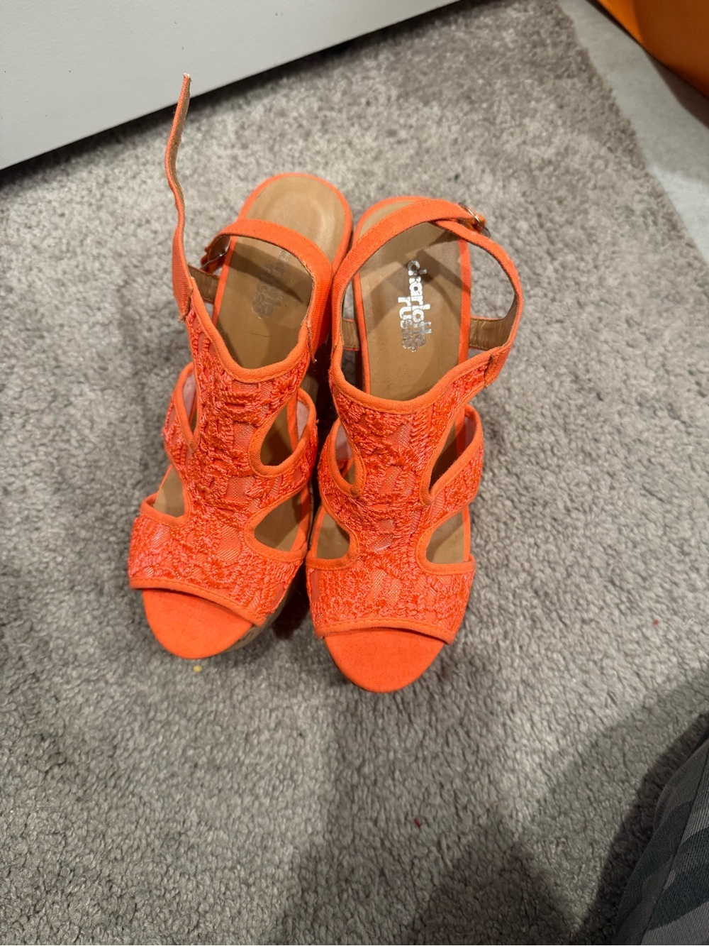 Charlotte Russe Orange Lace Wedge Sandals